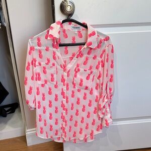 Express White Blouse with Pink Pineapple Print